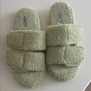 Born Fuzzy Green Slippers